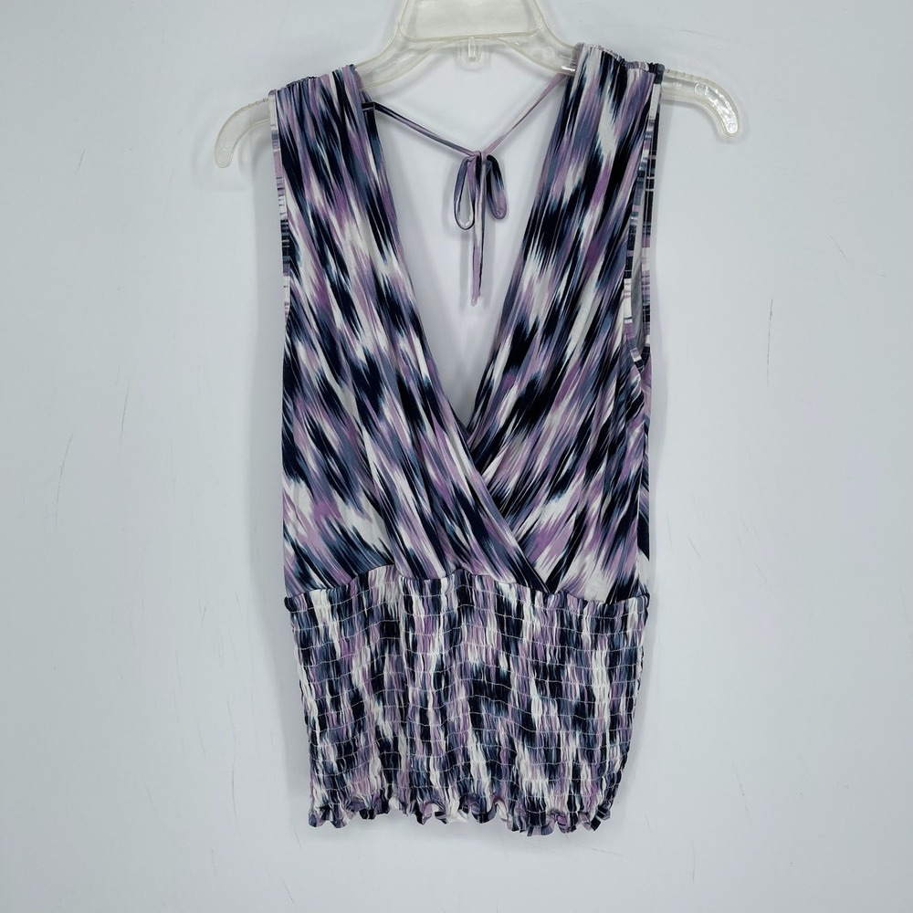 Lane Bryant Women's Purple Ikat Surplice V-Neck Smocked Hem Tank Top Size 14-16
